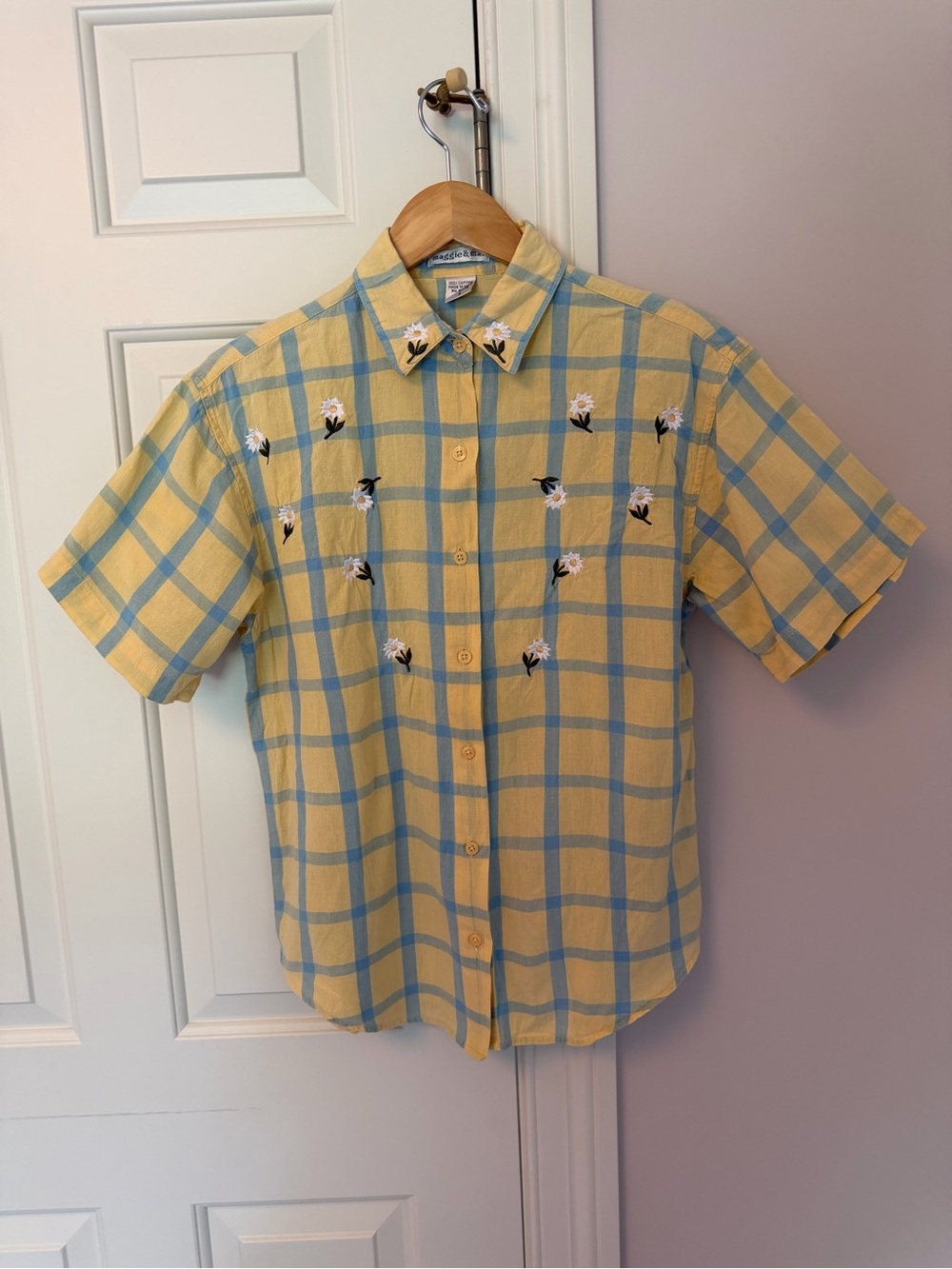 Picnic-core Sunny Yellow and Light Blue Plaid Shirt - Vintage